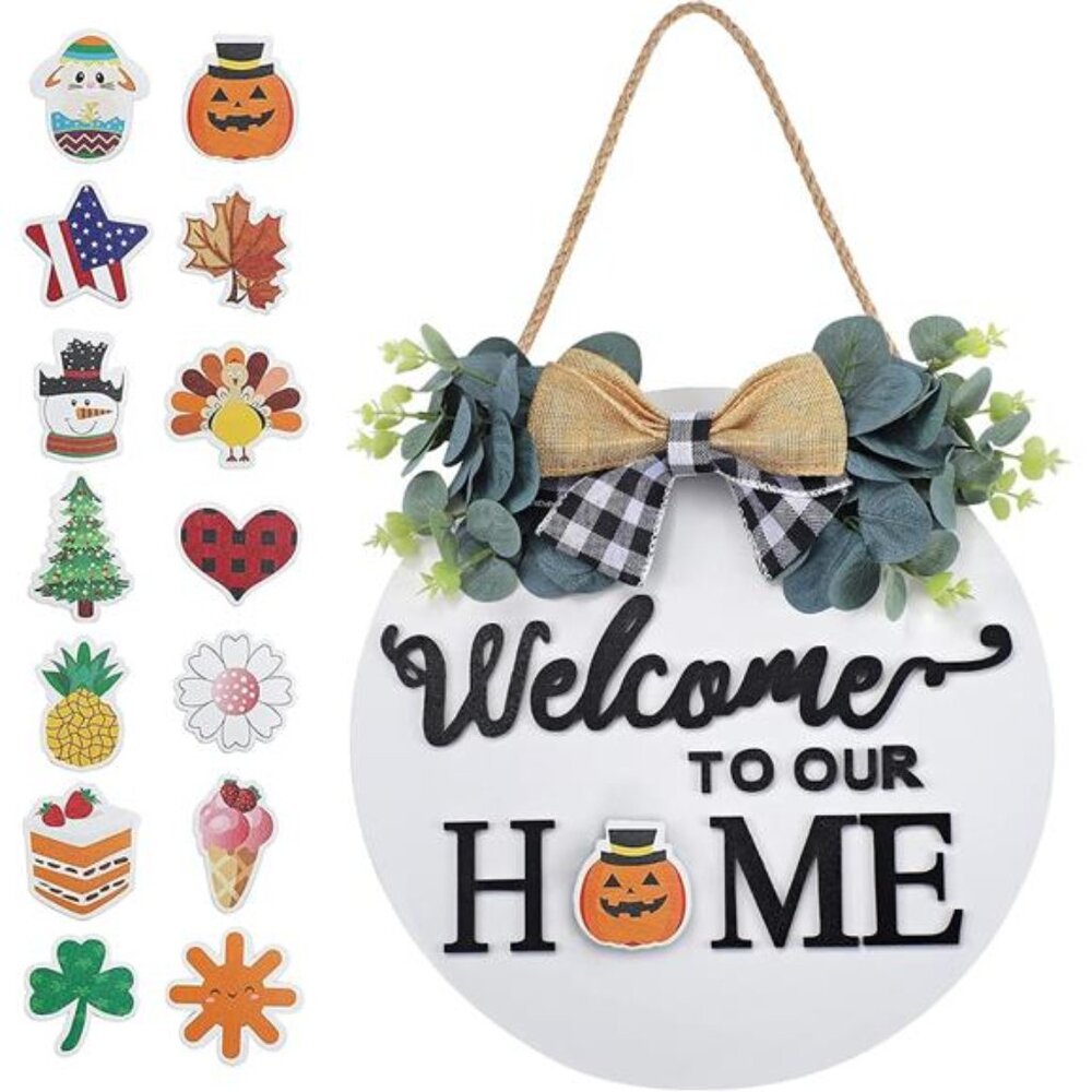 Seasonal Interchangeable WelcomeSign for FrontDoor Decor,Welcome to Our HomeSign